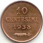 Rep. San Marino: 10 centesimi Fascio piccolo - rovescio
