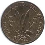 Vaticano: 5 centesimi Olivo - rovescio