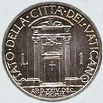 Vaticano: 1 Lira Anno Santo - rovescio