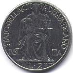 Vaticano: 2 Lire Giustizia 1 tipo - rovescio