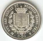 Vittorio Emanuele II: 50 centesimi - rovescio