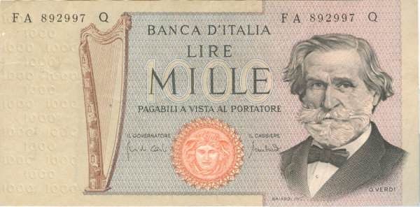 1.000 lire Verdi 1969 circolata