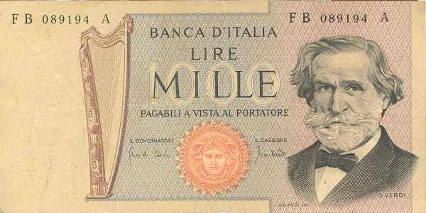 1.000 lire Verdi 1971 circolata
