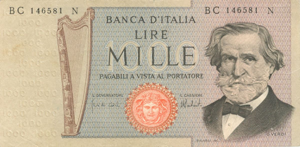 1.000 lire Verdi 1975 circolata