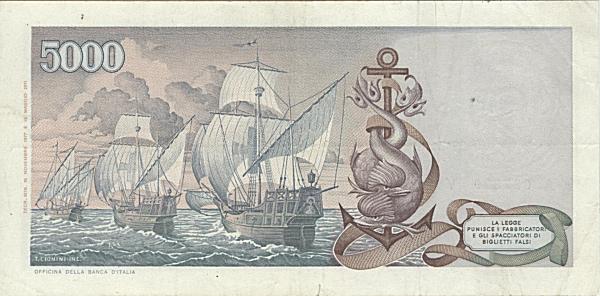 5.000 lire Colombo 1977 circolata