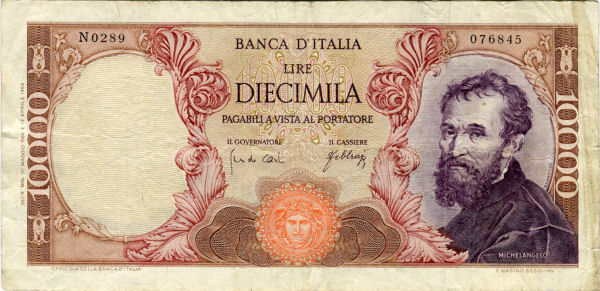 10.000 lire Michelangelo 1966 circolata