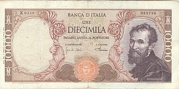 10.000 lire Michelangelo 1968 circolata