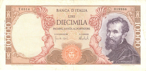 10.000 lire Michelangelo 1973 feb. circolata