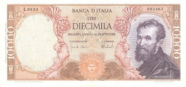 10.000 lire Michelangelo 1973 nov. circolata