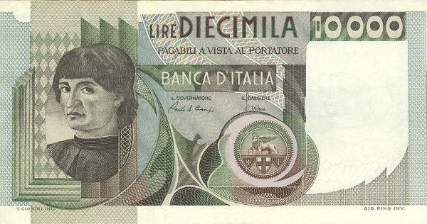 10.000 lire Busto d'Uomo 1984 circolata