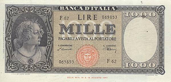 1.000 lire Medusa 1947 circolata