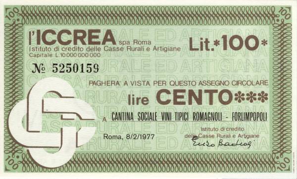 100 lire ICCREA Cantina Sociale Forlimpopoli