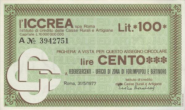 100 lire ICCREA Federesercenti Forlimpopoli Bertinoro