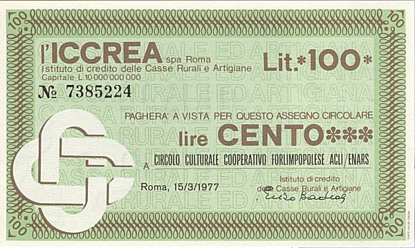 100 lire ICCREA Acli/Enars Forlimpopoli