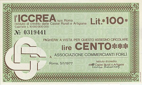 100 lire ICCREA Ass. Commercianti Forlì