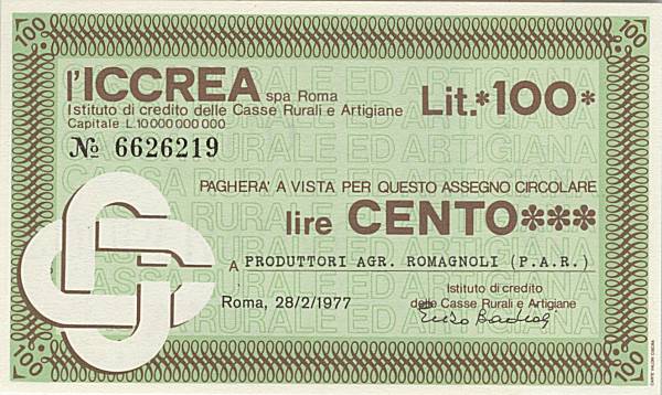 100 lire ICCREA Prod. Agricoli Romagnoli