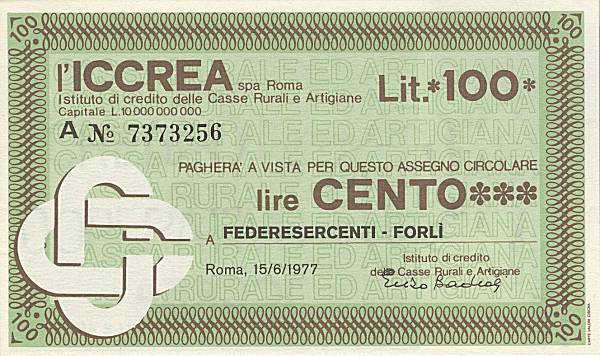 100 lire ICCREA Federesercenti Forlì