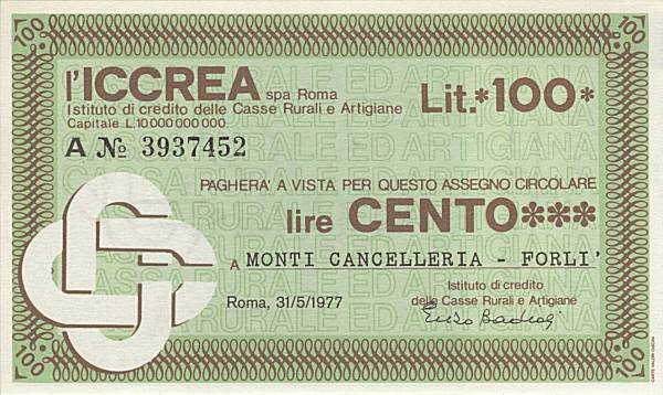 100 lire ICCREA Cancelleria Monti Forl