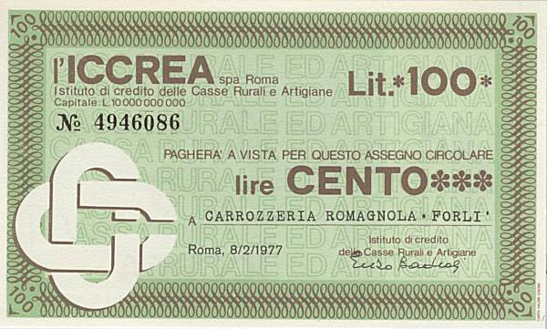 100 lire ICCREA Carrozzeria Romagnola Forlì
