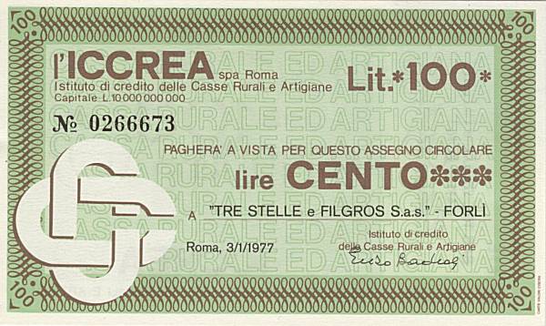 100 lire ICCREA Tre Stelle e Filgros Forlì