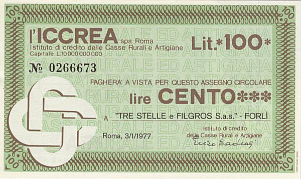 100 lire ICCREA Tre Stelle e Filgros Forl