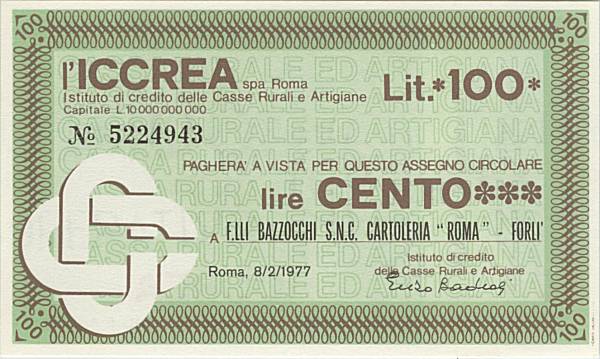 100 lire ICCREA Cartoleria Roma di Forlì