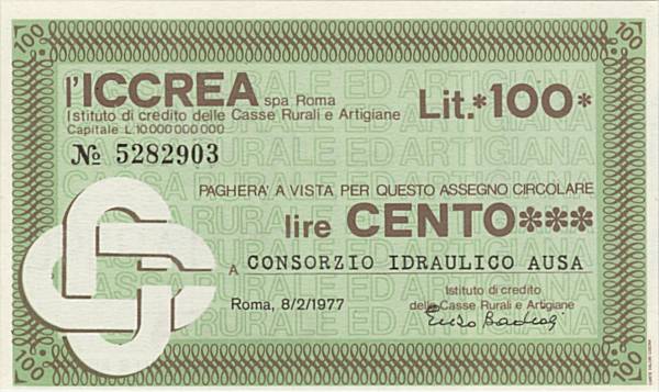 100 lire ICCREA Consorzio Idraulico Ausa