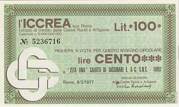100 lire ICCREA Zeta Uno Salotti Forlì