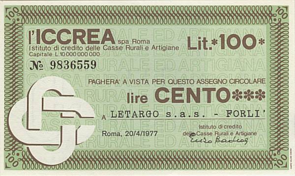 100 lire ICCREA Letargo Forlì
