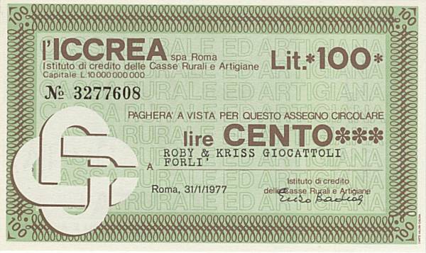 100 lire ICCREA Giocattoli Roby & Kriss Forlì