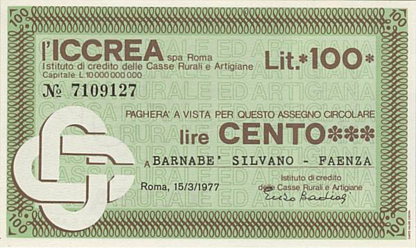 100 lire ICCREA Barnabè Silvano Faenza