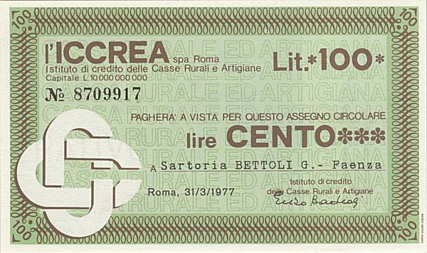 100 lire ICCREA Sartoria Bettoli Faenza