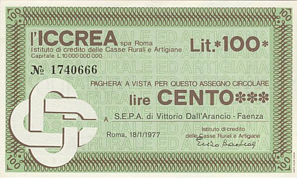 100 lire ICCREA SEPA Faenza