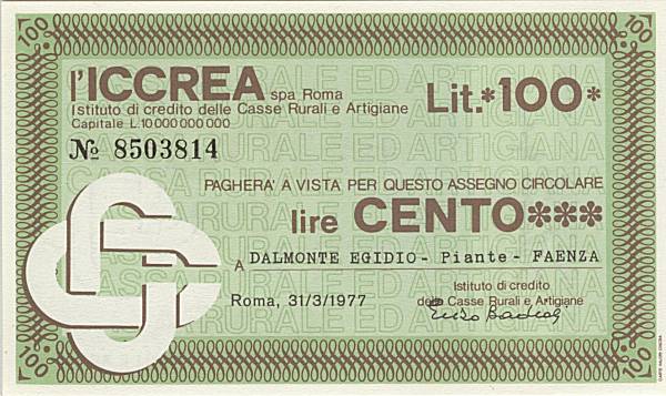 100 lire ICCREA Piante Dalmonte Egidio Faenza