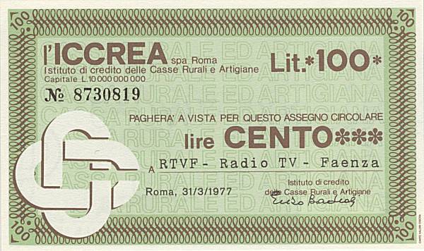 100 lire ICCREA RTVF Radio TV Faenza