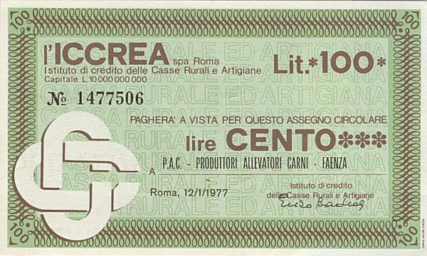 100 lire ICCREA Prod. Allevatori Carni Faenza