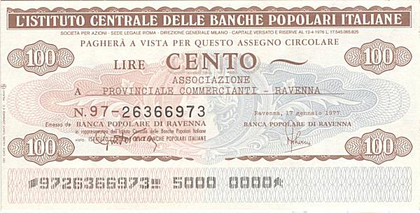 100 lire ICBPI Ass. Prov. Commercianti Ravenna