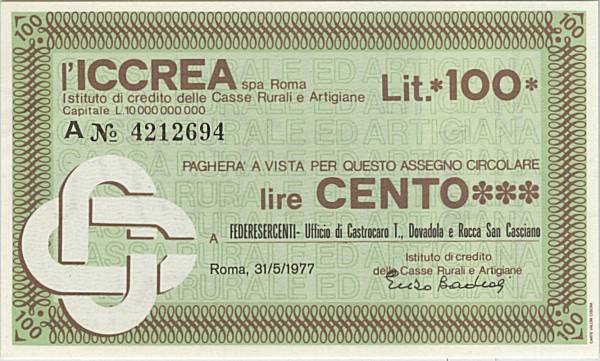 100 lire ICCREA Federesercenti Castrocaro
