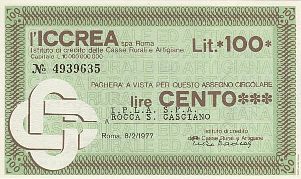 100 lire ICCREA IPLA Rocca San Casciano