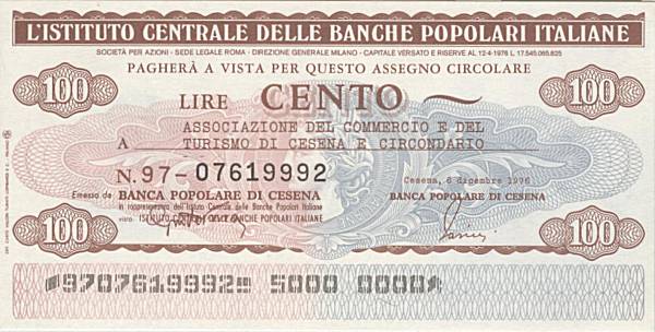 100 lire ICBPI Ass. Commercio e Turismo Cesena
