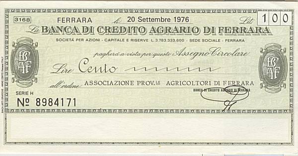 100 lire Cr. Agrario Ferrara Ass. Agricoltori