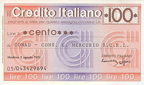 100 lire Credito Italiano Conad