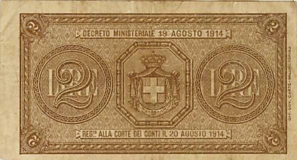 2 lire Buono di Cassa sett.1914 circolata