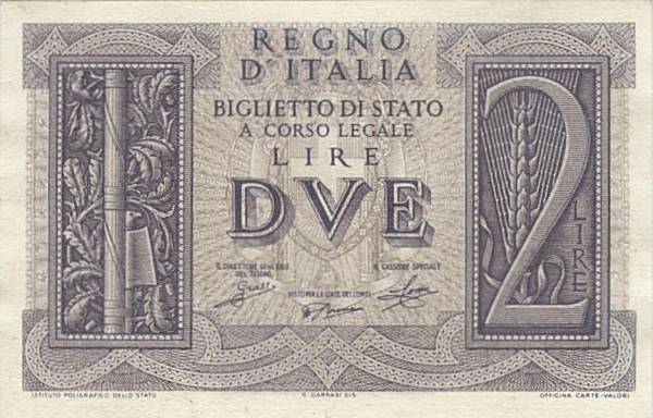 2 lire Biglietto di Stato 1939 qFDS