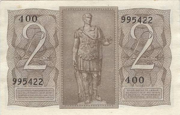 2 lire Biglietto di Stato 1939 qFDS