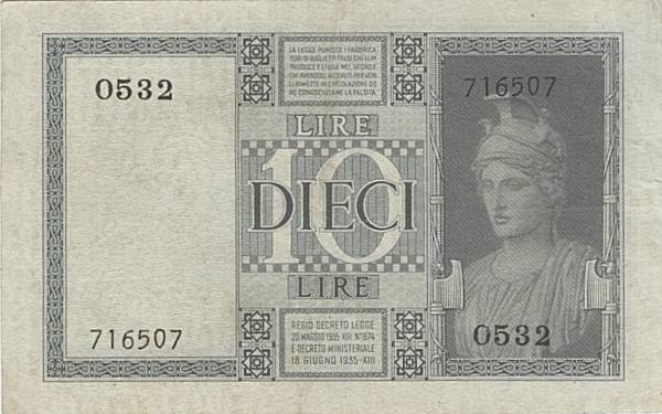 10 lire Biglietto di Stato 1939
