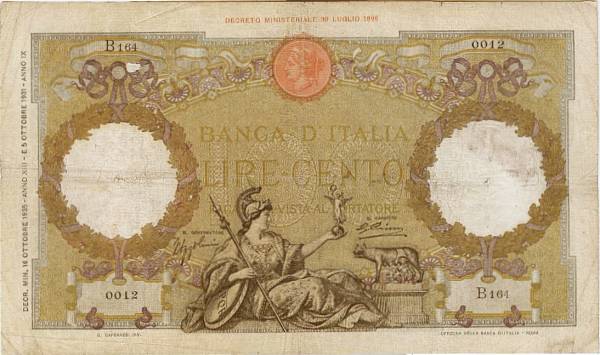 100 lire Aquila Romana ott.1935 circolato Varietà