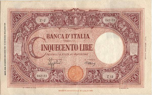 Rara 500 lire Barbetti mar.1943 circolato R3