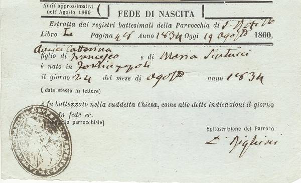 Estratto di nascita San Rufillo Forlimpopoli 1860