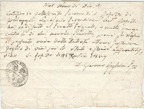 Documento S. Rufillo Forlimpopoli 1849